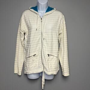 LRL Lauren Jeans Co White Beachy French Terry Full Zip Striped Hoodie‎ Womens M